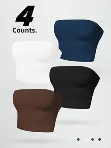 Women's Solid Color Ribbed Bandeau Sports Bra, High Stretch Casual Comfortable Breathable Seamless Backless Wireless Sports Bra for Yoga Gym Workout Running, Ladies Sportswear for Indoor Outdoor Wear Yoga Wear Fitness