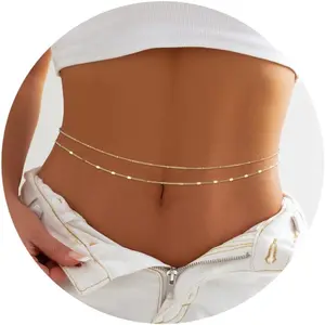 ZELORES 2Pcs Gold Belly Chain for Women Waterproof Stainless Steel Pearl Shell Starfish Body Chain 26"-43" Adjustable Waist Chain