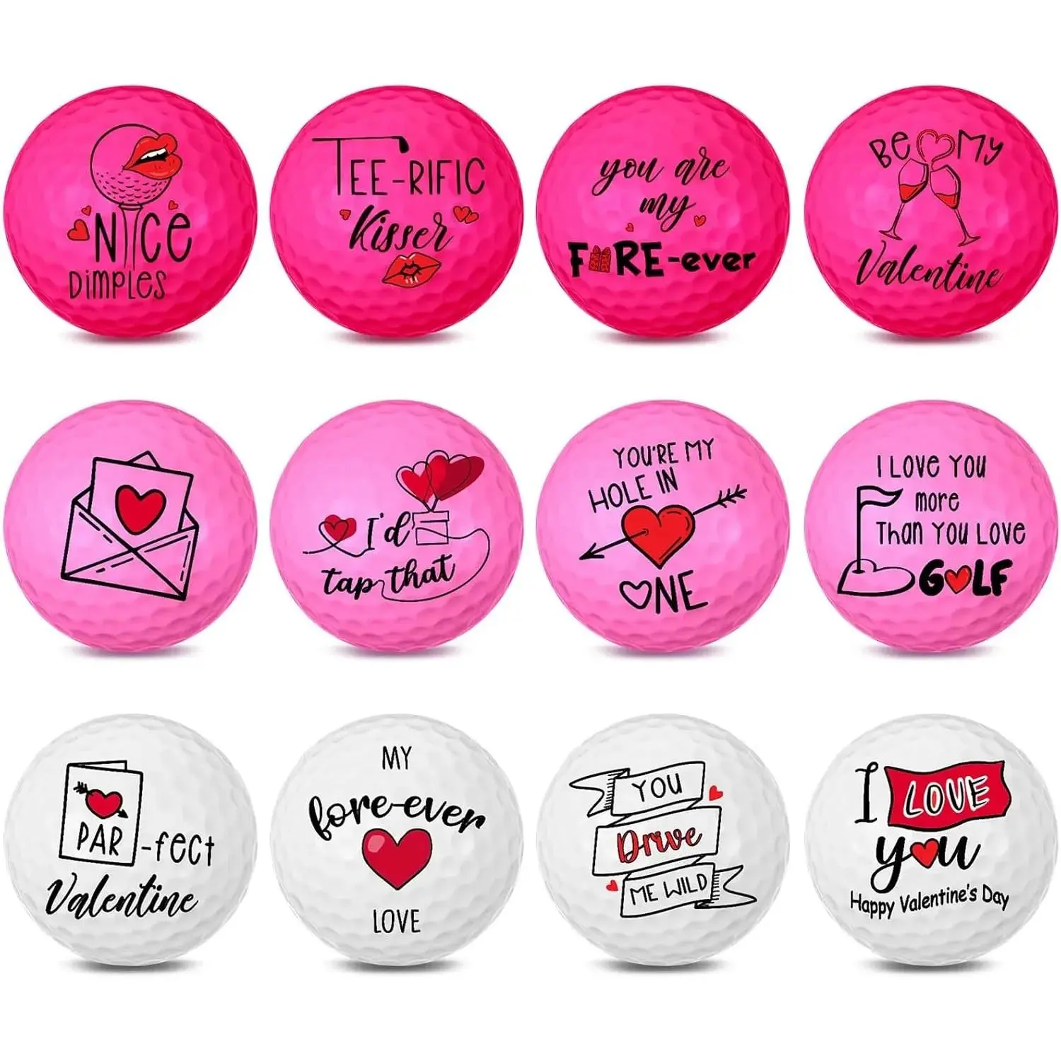 12 Pcs Golf Valentine's Day Gifts for Men Women Funny Golf Balls Set for Dad Mom Husband Grandpa Golfers Lovers Valentine's Day Gifts Golf Accessories Pink