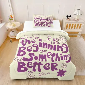 Yellow purple color scheme simple drawing flower bedding set (Including 1 Quilt And 1-2 Pillowcases), simple and artistic, suitable for decorating elegant and healing rooms and bedrooms, suitable for gift giving and personal use.