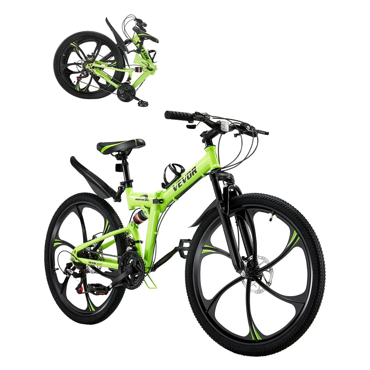 【Summerfinds】VEVOR 26 inch Folding Mountain Bike, MTB Bicycle with Full Suspension, 21-speed Drivetrain, Comfort Saddle, Disc Brakes, High Carbon Steel Frame, Adult Sport Cycling Bicycle for Men Women Trail Snow