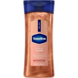 Vaseline Glazed and Glisten Sunlit Glow Body Gel Oil Vanilla Cocoa Shimmering with Ultra-Hydrating Lipids and 100% Pure Cocoa Butter, 6.8 Oz