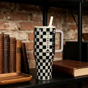 HydroJug 40oz, leak-proof stainless steel Reusable Sports Water Bottle, Large Capacity Portable Drink Container, Stylish Water Cup, Classic Black And White Plaid Pattern fathersdaygift bpa-free