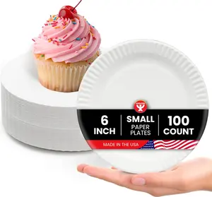 Bulk Small Paper Plates 6-Inch - Dessert Plates Disposable for Party, Cake, Appetizer, Snack, Foodware, Crafts & More - Environmentally Friendly - White, Uncoated, Microwave Safe (100 Count)