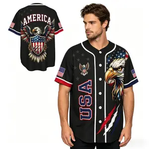 USA Eagle All Over Print Baseball Jersey, Patriotic American Eagle Full-Print Design, Casual Button Up Shirt, National Pride Streetwear for Sports Fans # TikTokMadeMeBuyIt # USAEagle # Baseball Jersey # PatrioticWear