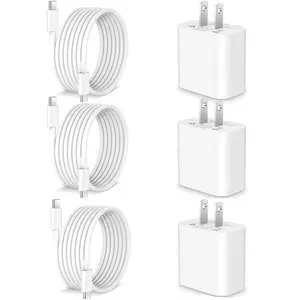 PD 30W Fast Charging USB-C Wall Plug Charger with C to C Cable Set for iPhone 15 and Samsung Android Phone--3 Sets