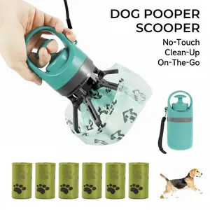 Portable No-Touch Pet Poop Scooper with Waste Bag Holder (6 Count) & Leak-Proof Container, Compact Design with Dispenser for Small to Large Dogs, Essential Outdoor Pet Supplies