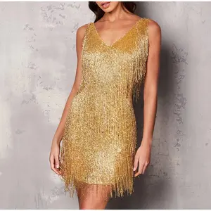 Tassel Sequins Feather Mini Dress Women Spaghetti Strap