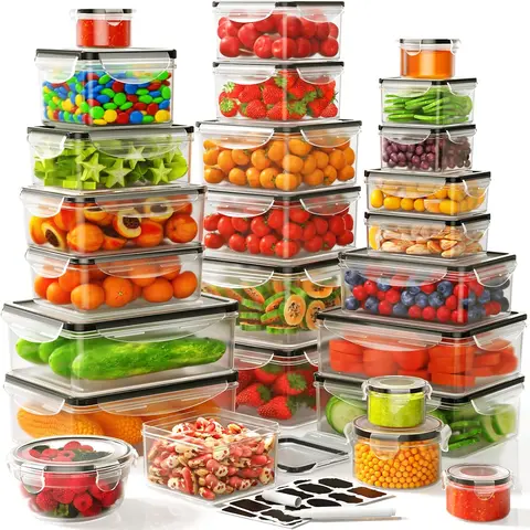 AISOON 40PCS Silicone Airtight Food Storage Containers Set (20 Containers + 20 Lids) - 85oz Extra Large, Transparent, Stackable, Nestable, Washable, Dustproof, Leakproof, Reusable, Microwave & Dishwasher Safe, Labels & Pen for Fridge Organization