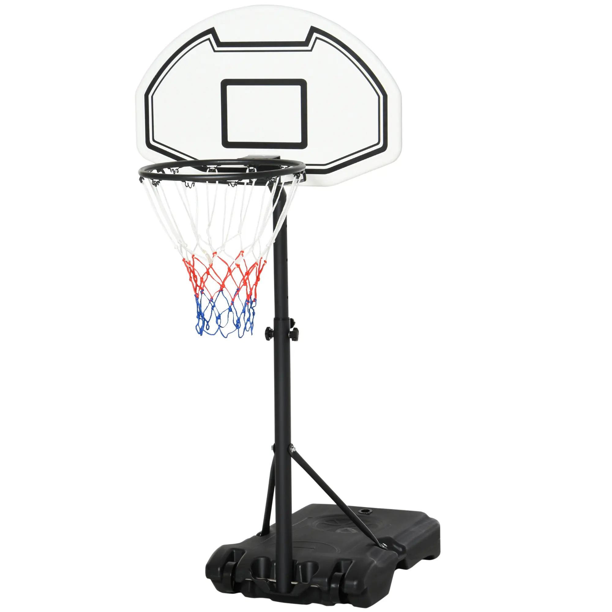 Portable Pool Basketball Hoop – Height Adjustable 3'-4' for Different Pool Depths, 30" Heavy-Duty Backboard, Weighted Base (77 lbs Sand / 66 lbs Water), All-Weather Net