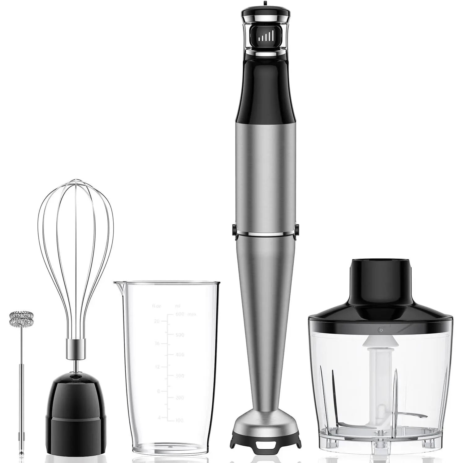 Immersion Blender Handheld 1100W 5 in 1 Corded Stick Hand Blenders for Kitchen with Trigger Speed Control, with Beaker, , Whisk, Frother,  Emulsifier for Soup, Smoothie, Puree