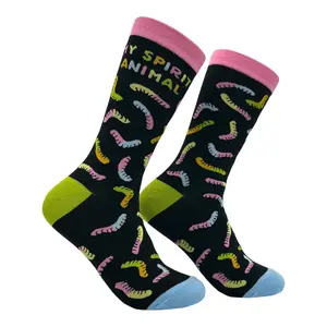 Women's My Spirit Animal Gummy Worm Socks Funny Sarcastic Candy Graphic Novelty Footwear for Ladies Funny Graphic Socks Comfortable Fitted Spandex Cotton