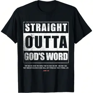 Straight Outta Gods Word John 3 16 Jesus Christian Lord Men's Summer Casual T-Shirt, Comfortable - Breathable, Soft, Slightly Stretching, Street Hip Hop Style T-Shirt 100% Cotton All-Season Wear Individuality Unisex Top 220g