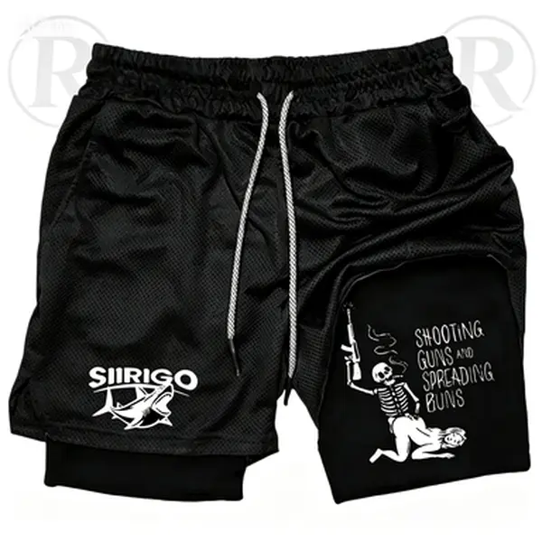 Men's 2-in-1 Quick-Dry Skeleton Graphic Print Running Shorts - Bilayer Gym Athletic Wear, Y2K Grunge Streetwear