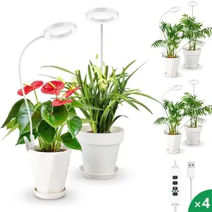 Indoor Plant Grow Light with 360 °   Gooseneck, Full Spectrum Clip-On LED with 3 Color Modes, 10 Brightness Levels, and Timer (3/9/12H), USB-Powered, 5W Dimmable Energy-Efficient Lighting with Push Button Control