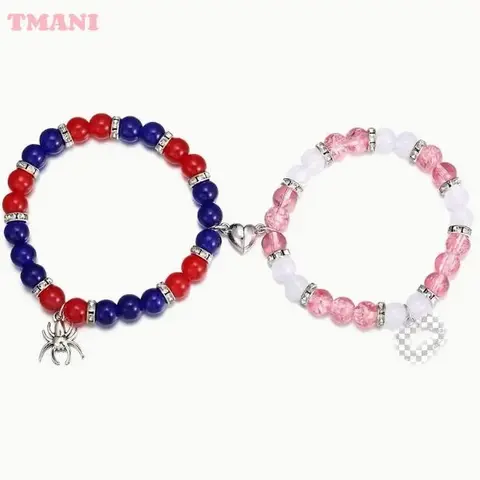 TMANI Women's 2 Punk Style Glass Bead Bracelets - Adjustable Magnetic Wristbands with Spider & Cat Charms, Jewelry for Women, Quirky Gifts for Boyfriends, Cute Boyfriend Gifts for Adults, Ideal for Daily Wear & Christmas