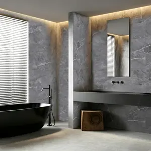 Vinyl Wall Panels Peel and Stick Backsplash Tiles 24.4x12.2 Inches Easy Wall Planks Shiplap for Bathroom Kitchen Bedroom Interior Wall Decor (12 pcs/24.8 Sq Ft/Box), Apollo Grey Marble