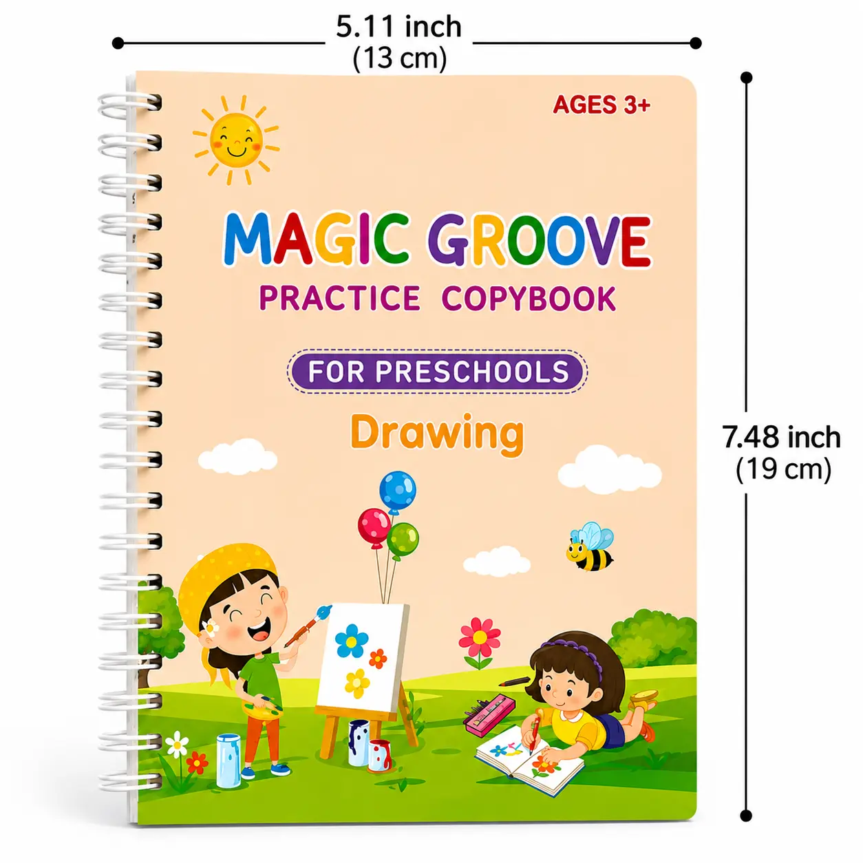4PCS Reusable Colorful Magic Grooved Writing Board Handwriting Practice Workbooks for 3-7 Year-Old Kids, Preschool Tracing & Calligraphy Kit with Tracing Tools, Alphabet & Pen Set, Math Skill School Supplies for Back to School