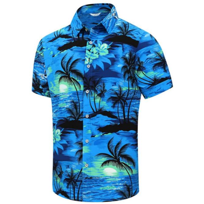 Mens Hawaiian Shirts Tops Short Sleeve Floral Button Down Beach Shirt Vintage Tropical Palm Summer Lightweight Blouses Male