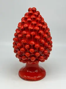 Caltagirone Ceramic Pine Cone 25cm H Handcrafted Red