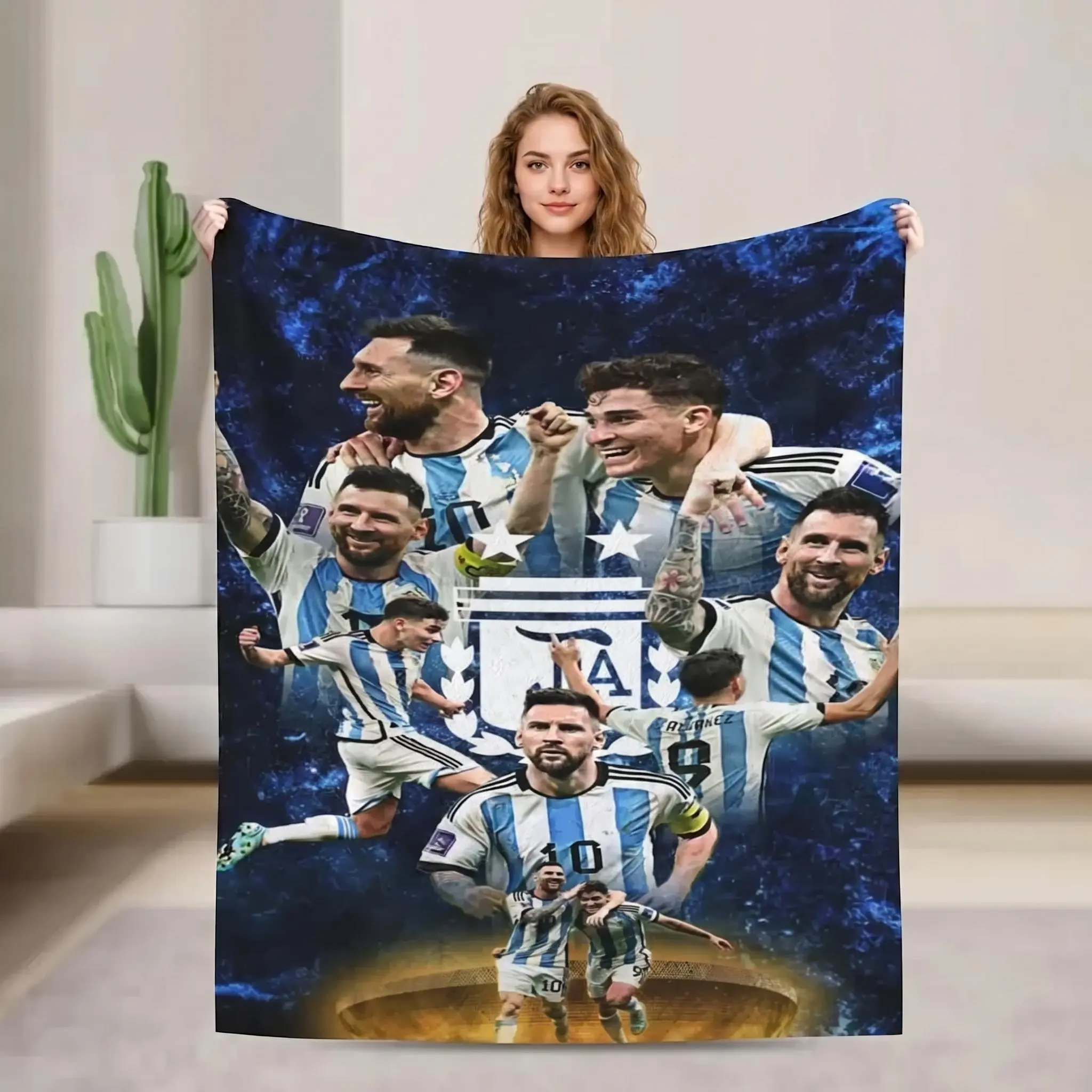 Vintage Lionel Messi-Inspired Colorful Super Soft Flannel Fabric Blanket - All Seasons Bedding Throw for Home, Camping