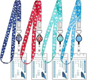 4 Pack Cruise Lanyard for Ship Cards Lanyards with Retractable Badge Reels Waterproof ID Badge Holder, 2026 Cruise Essentials Accessories