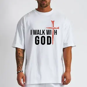 [Sale off up to 50%] I Walk With God Christian Cross Comfort Colors Tee Pure Ring-Spun Cotton Fabric Casual Crew Neck Short Sleeve Soft-Washed T-Shirt Tops for Women for Men