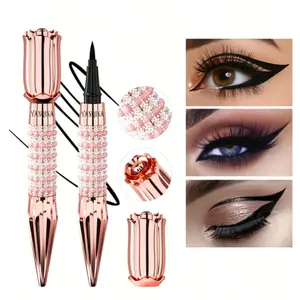YANQINA Long-Lasting Black Liquid Eyeliner Pen with Rhinestone Bronzing Effect - Waterproof and Sweat-Proof Eye Makeup Tool,eyeliner tool