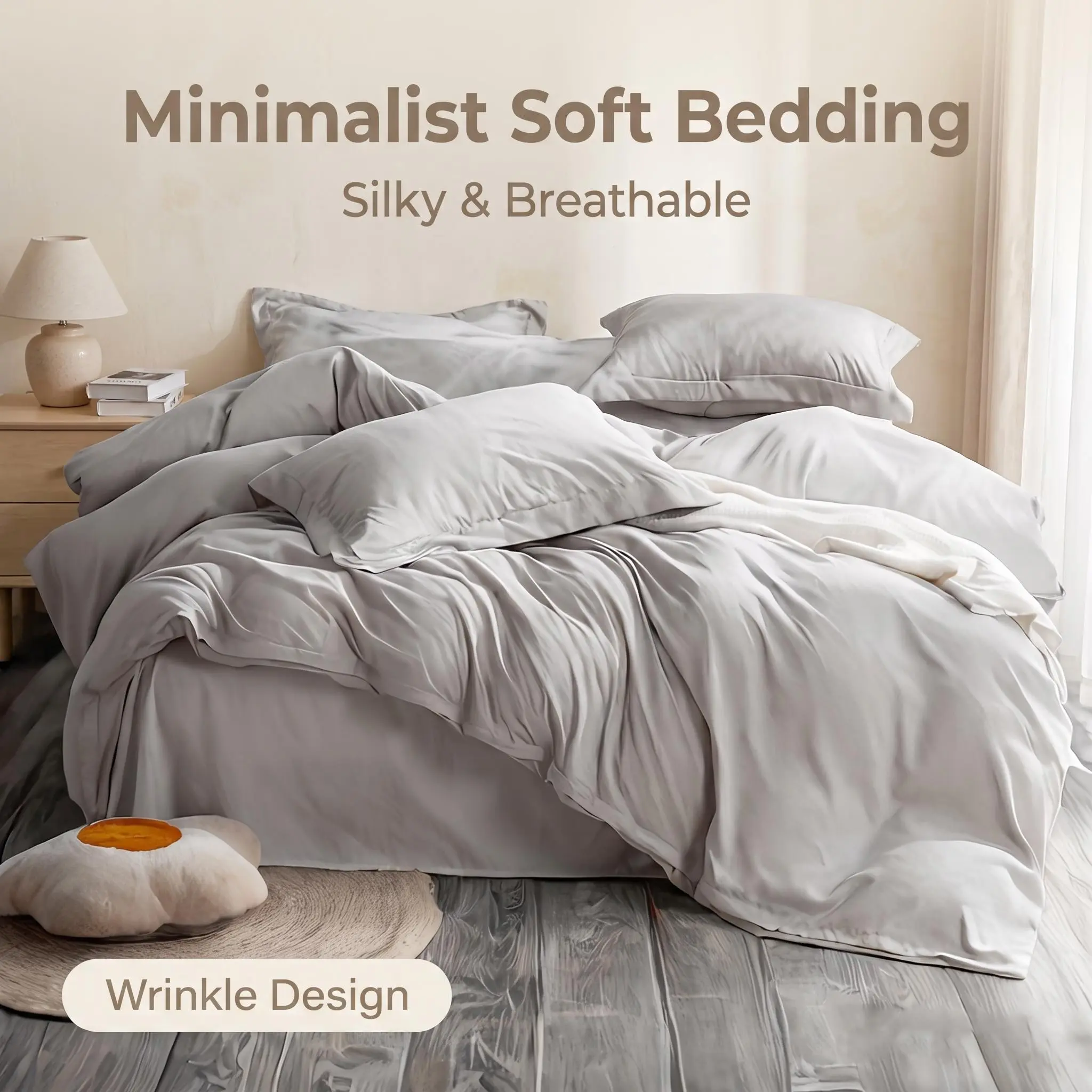 Light Gray Soft Bedding Duvet Cover Set, Zero Effort Styling