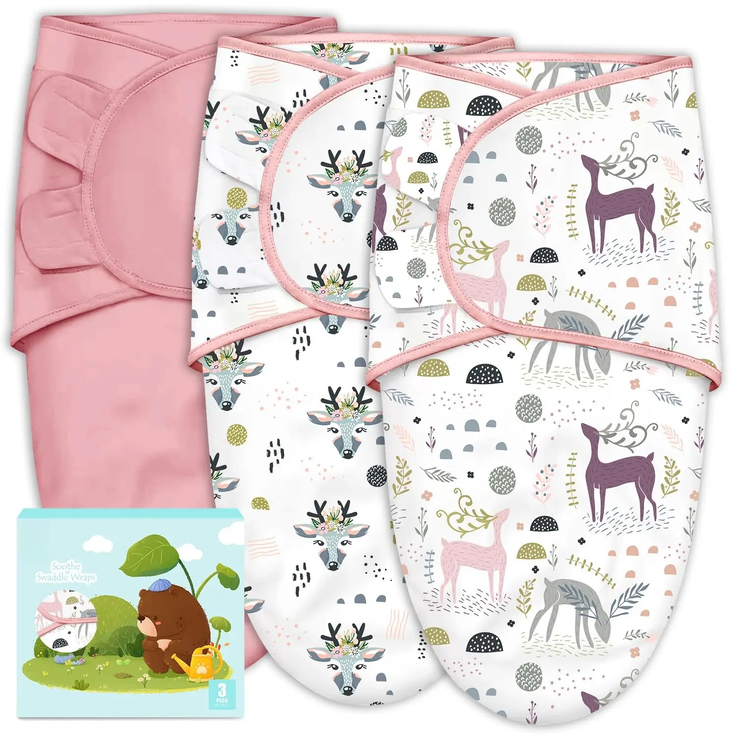 F-NG02   3-Pack Baby Swaddle Sleep Sacks - Newborn Swaddle Sack - Ergonomic Baby Swaddles Blanket Warp for Boys and Girls - Baby Essentials (0-3 Months - Pink)
