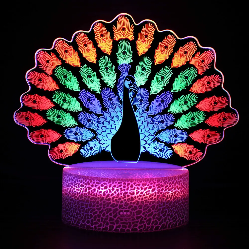 Peacock 3D Illusion Night Light Touch Remote Control LED Lamp, 7 Color Changing USB Desk Lamp for Bedroom Decor,Birthday Gift,Father's Day Gifts, Back-to-School Gifts Led Decoration Lamp Led Multicolor