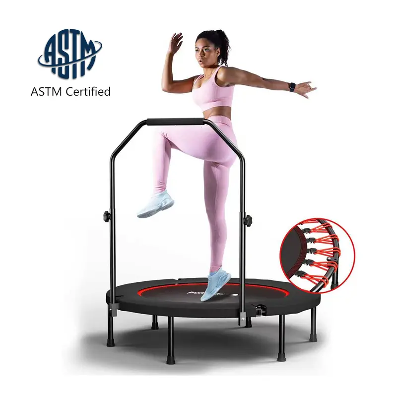 SkyBound 40/48 in (50 – 100 Cm) Compact Foldable Mini Trampoline - ASTM Certified Unisex Adult Cardio Equipment, Adjustable Handlebar, Springs/Bungees, Stable Quiet Polypropylene Mat, Portable Safe Indoor/Outdoor Gear
