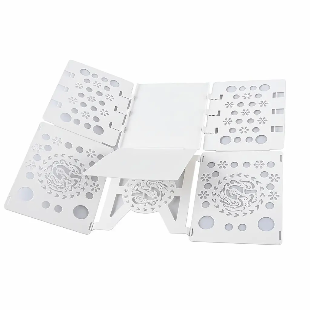 A Convenient Folding Board for Quick Clothing Storage, Made of Durable Plastic with Vibrant Patterns. Its Space-Saving Design Allows for Efficient Organization of Clothes Laundry