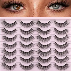 False Eyelashes 14mm Faux 3D Mink Lashes Natural Look Cat Eye Wispy Lashes Pack by Kiromiro, 14 Pairs
