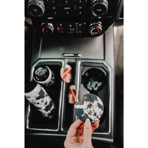 Mooving On Brown Cowhide Print Car Coasters 2-Pack