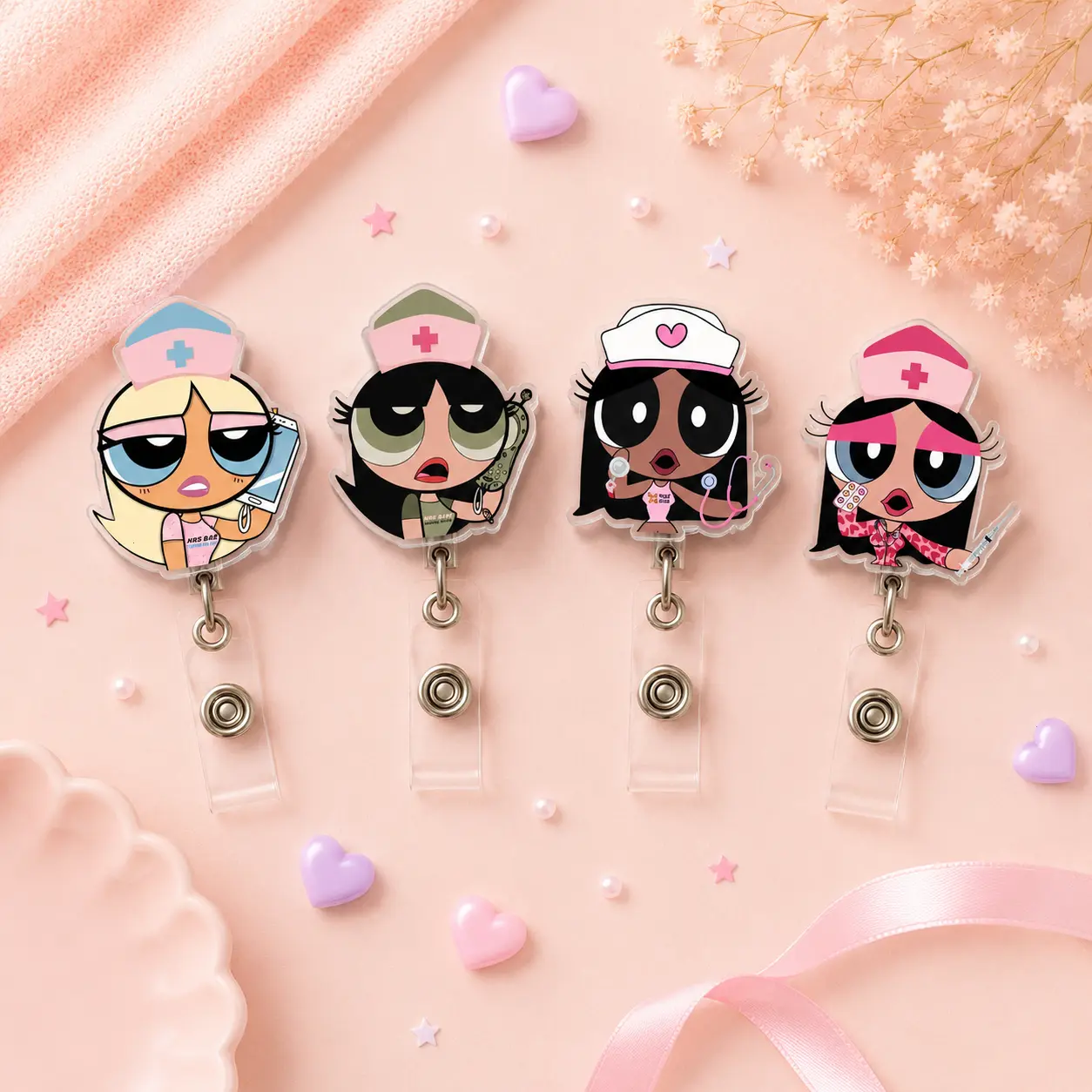 Power Nurse Acrylic Badge Reel, Cartoon Heroine ID Holder, Cute Nurse Name Badge, Aesthetic Hospital Accessory, Unique Gift for Nurses, Fun ID Tag Reel