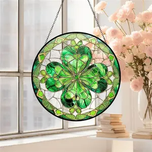 Four Leaf Clover Stained Glass Suncatcher, Lucky Shamrock Ornament for St Patrick’s Day Birthday, Christmas Gift, Housewarming Decoration