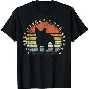 [100% Cotton] [100% Cotton] Best Frenchie Dad Ever Retro Striped T-Shirt With Playful French Bulldog Design . T-Shirt For Men And Women graphic t-shirts