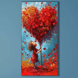 5D DIY Full Rhinestone Round Diamond Painting - Diamond Art Craft Kit Girl, Red Heart, Balloon Mosaic, Canvas - DIY Wall Art for Home Decoration, Suitable for Halloween, Christmas, Birthday and Anniversary Handmade Gifts