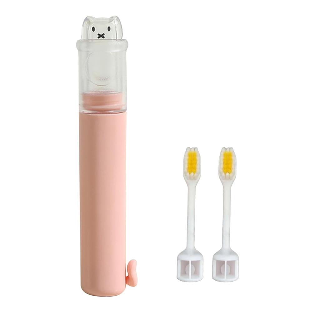 1pcs Foldable Toothbrush Compact Portable Travel Kit with Toothpaste Container 2 Replaceable Soft Bristle Heads for Adults Camping Vacation Business Travel