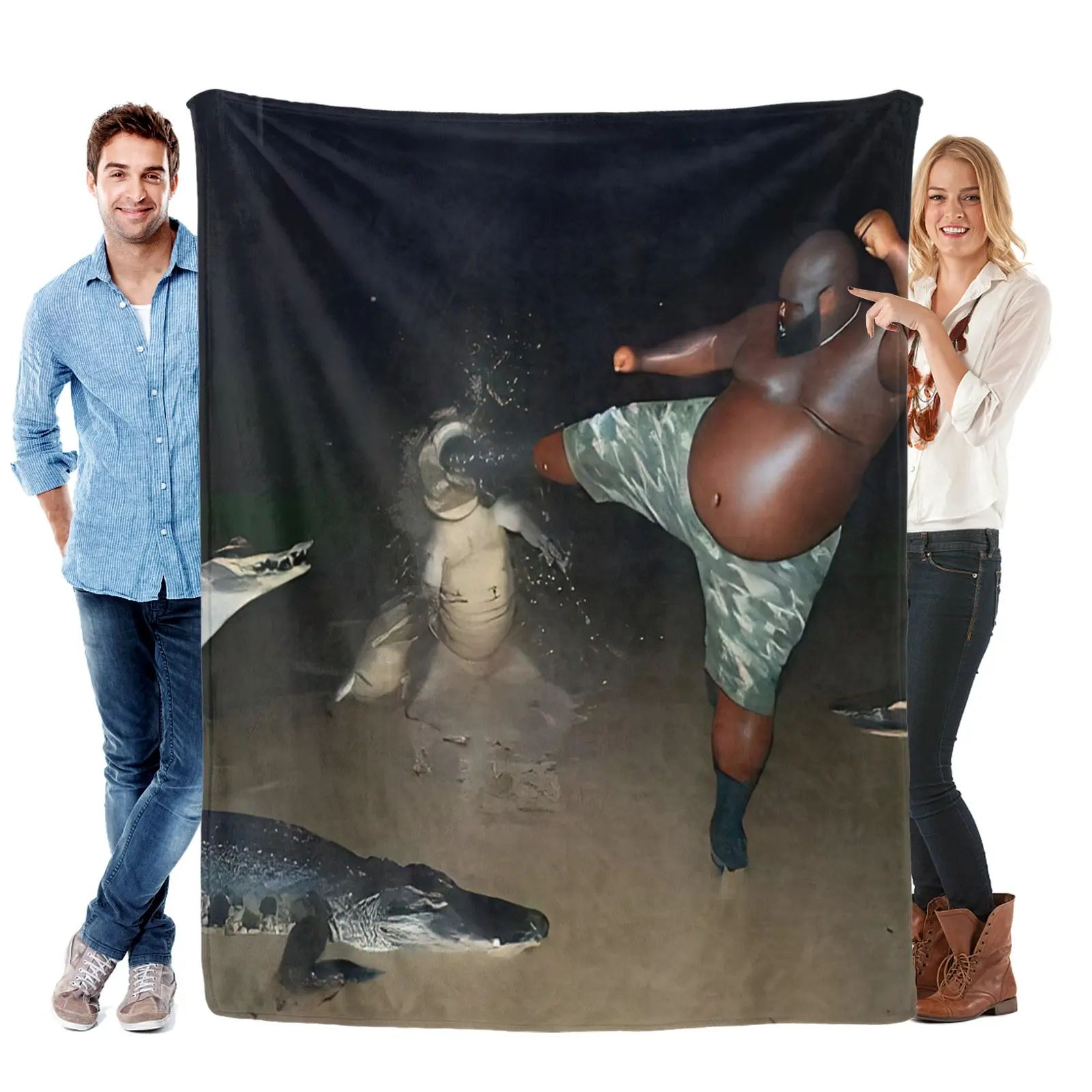 Man Kick Alligator In Swamp Funny Oddly Specific Meme Flannel Blanket Soft Blanket for Sofa Couch Bed Camping Travel - Plush Warm Home Decor for All Seasons, Cozy Blanket Throw, Custom Flannel Blanket