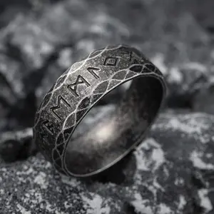 Fashion Retro Viking Rune Black Ring for Men Jewelry Gifts For Father