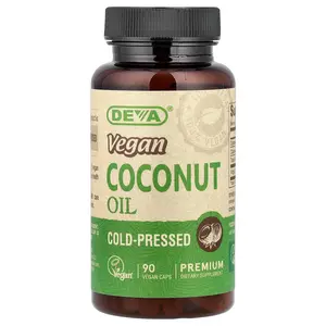 Deva Vegan Coconut Oil, Cold-Pressed, 90 Vegan Caps (500 mg per Capsule)