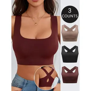 Women’s Solid Crisscross Strapless Bralette, Casual Comfortable Breathable Wireless Bra, Lingerie for All Seasons