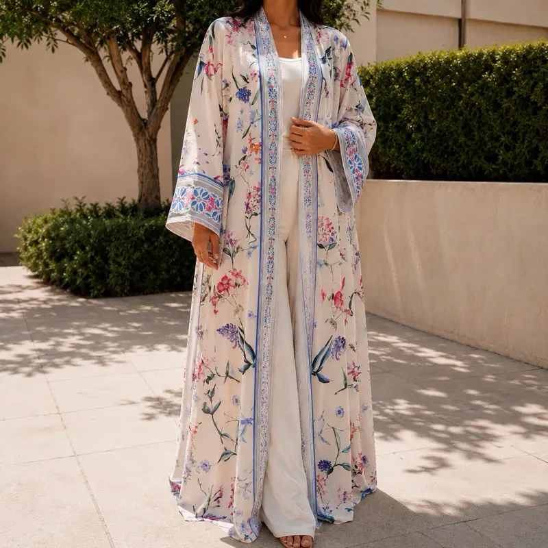 Floral Garden Open Abaya with Matching Head Scarf – Women’s Modest Kimono
