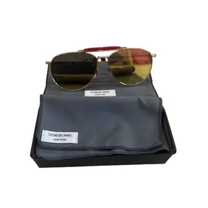 Pre-owned Thom Browne Retro Red Top Bar Gold Aviator Sunglasses Yellow Mirror Lens Unisex Vintage Driving Luxury UV400 Shades