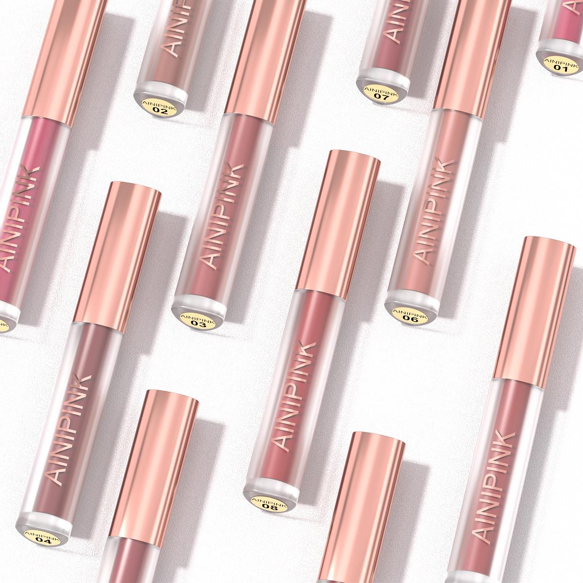 AINIPINK 8-Piece Long-Wearing Matte Velvet Lip Makeup Set, Waterproof & Smudge-Proof, Long-Lasting Cosmetics for Women