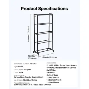 VEVOR 3D Printer Filament Storage Rack, 5 Tier Heavy Duty Storage Shelves for 3D Printing Filaments, Filament Spool Holders Racks for 3D Printing Studio, Home Studio, Office, Workshop (Shelf Only)
