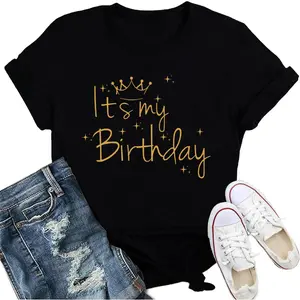 Birthday Shirt for Women It's My Birthday T-Shirt Bday Party Matching Crew Crewneck Tee Black