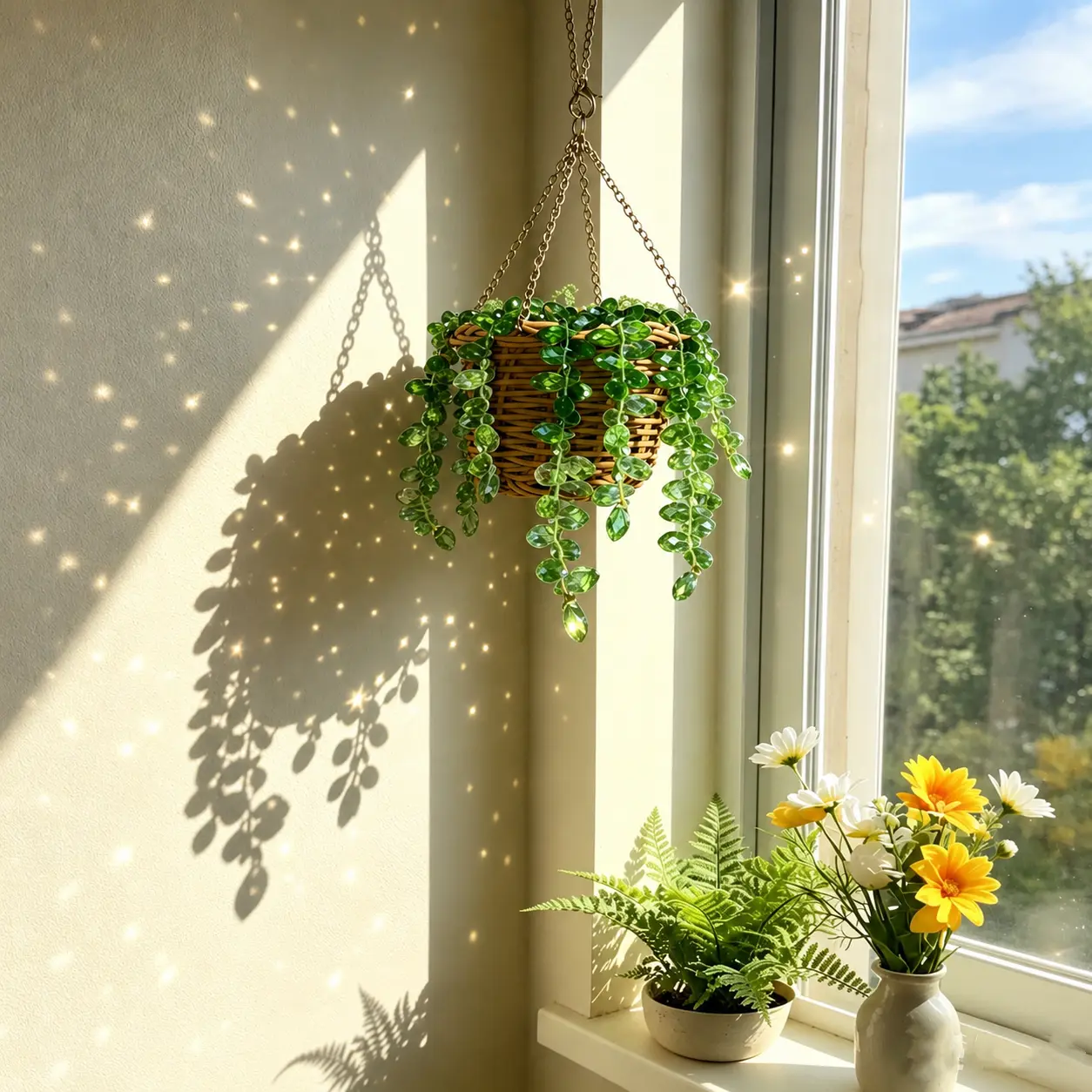 Handmade Hanging Pothos Decor – Car & Home Decorative Greenery with Adjustable Chain coquette Suncatcher Beadedplant